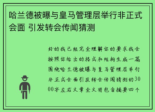 哈兰德被曝与皇马管理层举行非正式会面 引发转会传闻猜测 哈兰德被曝与皇马管理层举行非正式会面 引发转会传闻猜测